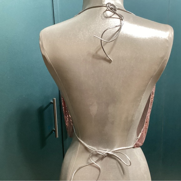 Rose pink metal mesh halter - Picture 4 of 6
